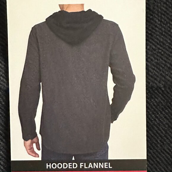 Quiksilver Men's Hooded Buttoned Flannel Shirt Size XXL Black Plaid Y2K (NEW) - Picture 9 of 13